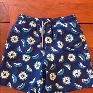 Tom & Teddy Blue Lemon Print Kids Swim Trunks